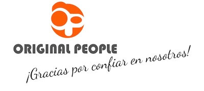 Logo de la empresa OriginalPeople que vende pegatinas junto a un mensaje de agradecimiento