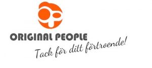 OriginalPeople-företagets logotyp som säljer klistermärken med ett tackbudskap.