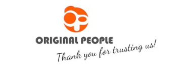 Logo of the company OriginalPeople selling stickers together with a thank you message