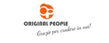 Logo dell'azienda OriginalPeople che vende adesivi insieme ad un messaggio di ringraziamento