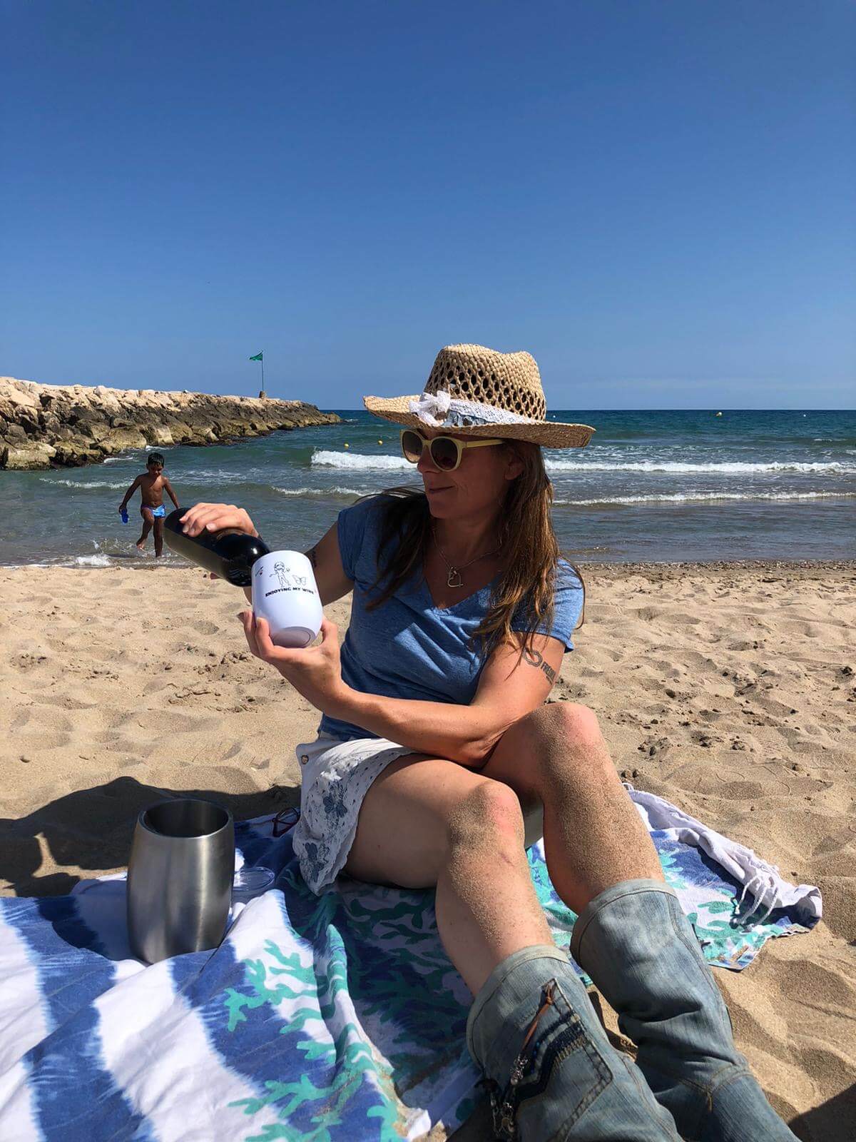 Enjoying chilled wine on the beach